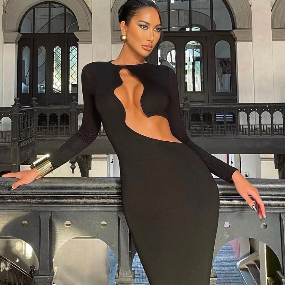 Brand New Fashion Nova Denise Cut Out Maxi Dress - Black